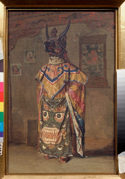 Lama buddhalaisessa juhlassa Rumtekin luostarissa Sikkimissä (Intia) (Lama buddhalaisessa juhlassa Rumtekin luostarissa Sikkimissä) - Vasili Vasilyevich Vereshchagin (Vassili Vereshchagin) maalaus (1842-1904), öljy kankaalle tekijältä Vasili Vasilievich Vereshchagin