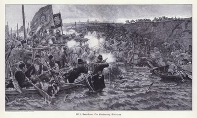 Yermak Timofejevitš Siperian valloitus (kaiverrus) tekijältä Vasilij Ivanovic Surikov