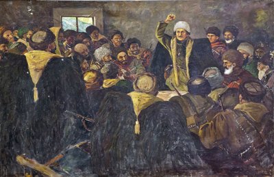 Grigory Konstantinovitch Ordjonikidze (1886-1937) - Sergo Ordzhonikidze Pohjois-Kaukasuksella par Krotkov, Vasily Anfimovich (1880-1939). Öljy kankaalle, koko: 100x150 tekijältä Vasily Anfimovich Krotkov