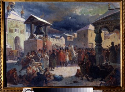 Veche (keskiaikainen slaavilaisten maiden kansankokous) Novgorodin tasavallassa (Veche Novgorodin tasavallassa). Vasili Grigorievich Khudyakov (1826-1871) maalaus. Öljy kankaalle tekijältä Vasily Grigorievich Khudyakov