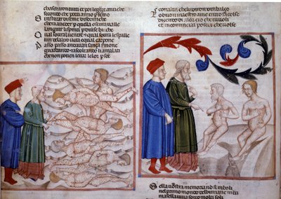Dante ja Vergilius keskustelussa Arezzon Grifolinon ja Sienan Capocchion kanssa. 1300-luku (pienoiskuva) tekijältä Venetian School