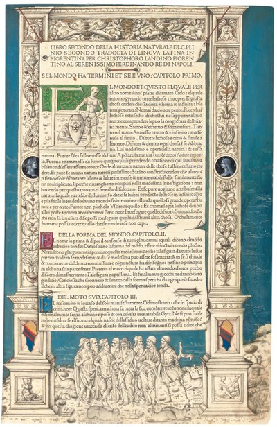 Plinius vanhemman "Historia Naturalis", 1476 tekijältä Venetian School