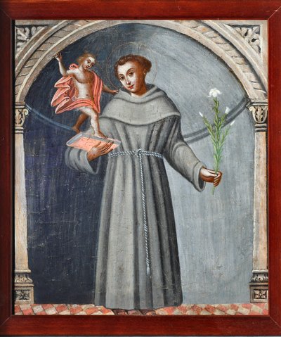 Pyhä Antonius Padovalainen ja Jeesus (maalaus tekijältä Venetian School