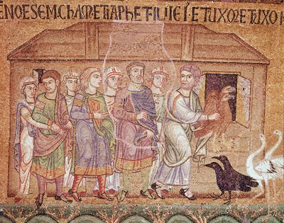 Nooan elämä, Nooa johtaa perhettään arkissa (mosaiikkiyksityiskohta tekijältä Veneto Byzantine School
