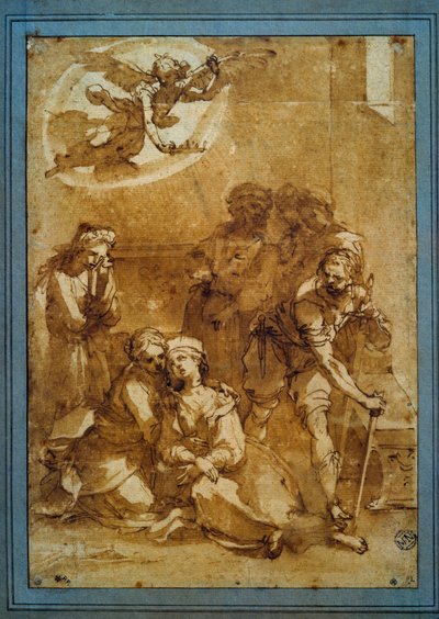 Pyhän Cecilen kuolema Valmistelupiirros ruskealla musteella Santa Cecilialle (Pisa), kirjoittanut Ventura di Arcangelo Salimbeni dit Bevilacqua (1568-1613) Sun. 0,25 x 0,17 m. Pariisi, Louvre-museo tekijältä Ventura di Arcangelo Salimbeni