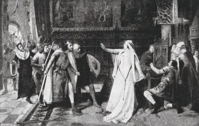 Maria de Molina torjumassa aatelisia (litografia) tekijältä Vicente Borras Abella