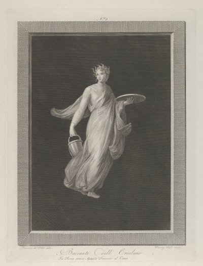 Osittain alaston bacchante pitelee kiekkoa kohotetussa vasemmassa kädessään ja ämpäri h..., n. 1795-1820 tekijältä Vicenzo Feoli