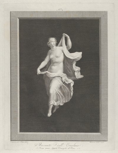 Osittain alaston bacchante astumassa eteenpäin ja pitelee verhojaan jokaisessa ..., n. 1795-1820 tekijältä Vicenzo Feoli