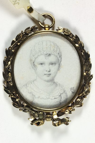 Piirustus pienestä lapsesta, joka on perinteisesti tunnistettu Napoleon II:ksi (kynä kortilla) tekijältä Victoire (attr.to) Jaquotot