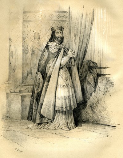 Dagobert 1. (v.600-639) Austrasian kuningas (623-629), kaikkien frankkien kuningas (629-634), Neustrian ja Burgundin kuningas (634-639). Dagobert I:n kuninkaat tekijältä Victor Adam