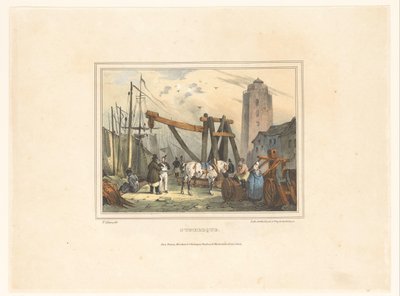 Dunkerquen satama Dunkerque (otsikko esineessä) Satamakaupunkien asukkaiden puvut (sarjan nimi) Costumes de marins, suunnittelee dans les ports (sarjan nimi) tekijältä Victor Adam