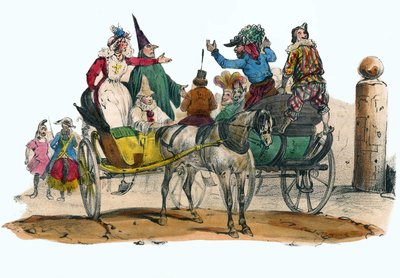 Les Mascarades du Carnival. teoksessa “” Album Grotesque, Choices of Outstanding Types”, kuvitus: Victor Adam, Pariisi, noin 1850. tekijältä Victor Adam