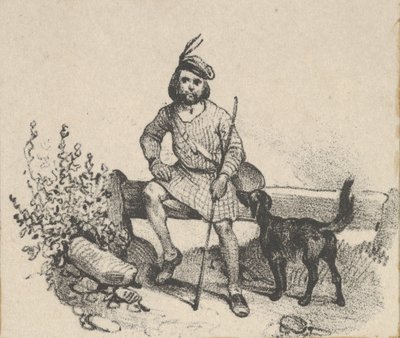 Mies istuu koiran kanssa, 1800-luvun puoliväli. tekijältä Victor Adam