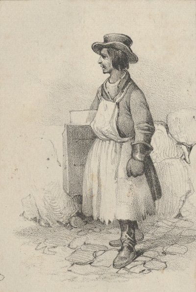 Mies esiliina ja hattu yllään, 1800-luvun puoliväli. tekijältä Victor Adam