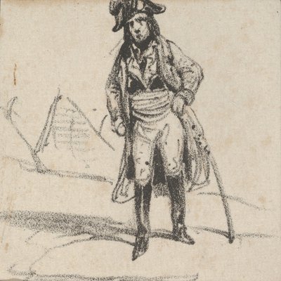 Miekkaansa nojaava sotilas, 1800-luvun puoliväli. tekijältä Victor Adam
