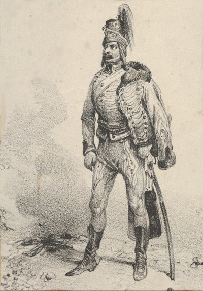 Seisova sotilas takki toisella olkapäällään, 1800-luvun puoliväli. tekijältä Victor Adam