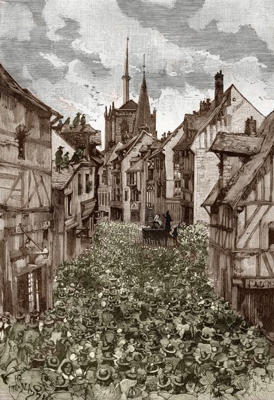 Affaire des possedes de Loudun (Demons de Loudun) noin 1630: noitien metsästys, ranskalainen pappi Urbain Grandier (1590-1634), jonka väitetään tehneen sopimuksen paholaisen kanssa ja syyttää nunnien lumoamisesta, poltetaan teurastajan päälle - ( Urbain Gr tekijältä Victor Armand Poirson