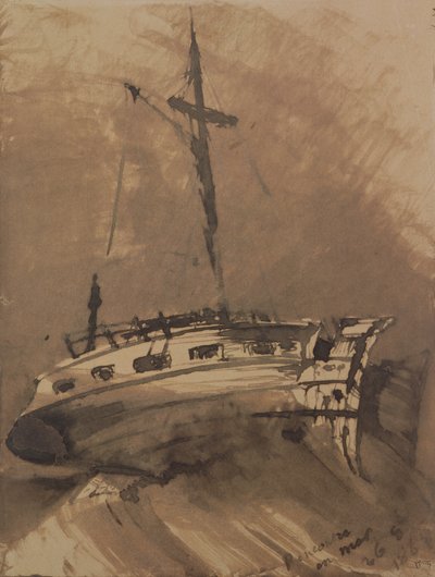 A Ship in Choppy Seas, 1864 (kynän ja musteen pesu paperille) tekijältä Victor Hugo