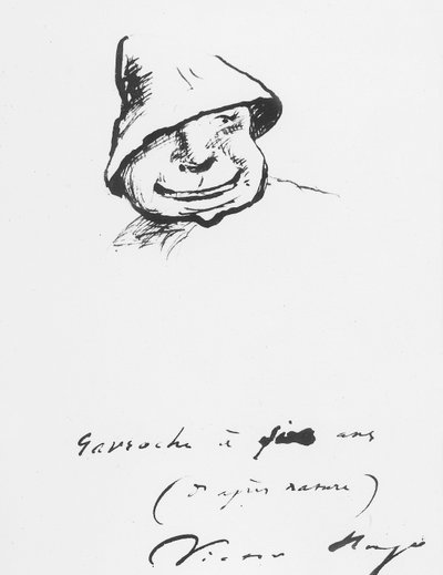 Gavroche viisivuotiaana, piirustus Victor Hugo tekijältä Victor Hugo