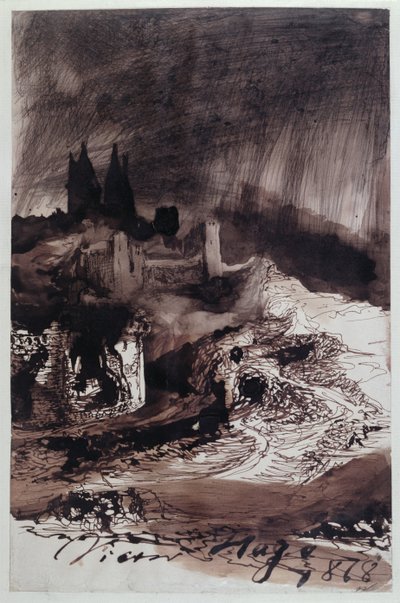 Linna, 1878 (kynä ja muste ja pesu paperille) tekijältä Victor Hugo