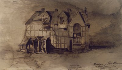 William Shakespearen (1564-1616) talo Stratford-upon-Avonissa (kynä ja muste ja pesu paperille) tekijältä Victor Hugo