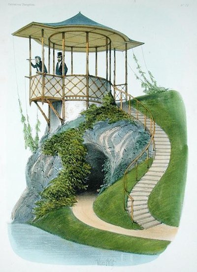 Maalaismainen Belvedere lähellä Rouenia, Habitations Champetresistä, julkaistu n. 1855 (chromolitho) tekijältä Victor Jean Baptiste Petit