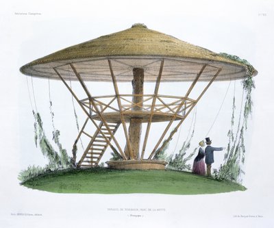 Robinsonin päivänvarjo, Parc de la Motte, Burgundy, teoksesta "Habitations Champetres", kaiverrus Becquet Brothers, n. 1855 tekijältä Victor Jean Baptiste Petit