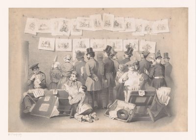 Titelprent met interieur van een prentenwinkel Laughing Museum (sarjan nimi) Näyttö (sarjan nimi) tekijältä Victor Jean François Dollet