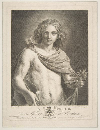 Apollo pukeutuu vaippaan ja kädessään laakerinoksa ja viulu, 1784. tekijältä Victor Marie Picot