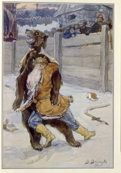 Karhutaistelu Venäjän tsaari Feodor I Ivanovitšin (tai Theodore I Ionovichin) aikana tekijältä Victor Mikhailovich Vasnetsov
