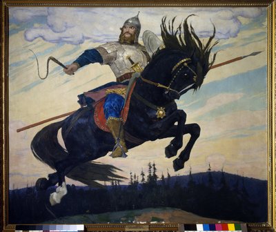 Ilja Muromets (Elie of Murom) (Ilja Muromets). Venäjän legendaarinen sankari. Viktor Mikhailovich Vasnetsovin (1848-1926) maalaus öljy kankaalle tekijältä Victor Mikhailovich Vasnetsov