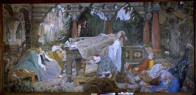 Prinsessa oleva kaunotar (perinteinen tarina) - Prinsessa Ruusunen - maalaus Viktor Mikhaylovich Vasnetsov (1848-1926), öljy kankaalle tekijältä Victor Mikhailovich Vasnetsov