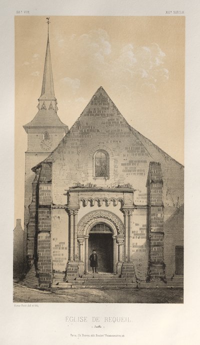 Kuvankaunis arkkitehtuuri tai 1400-luvun monumentit. Ja XVI. Vuosisatoja: Ranskan linnat XV ja XVI vuosisadalta: Pl. 58, De Requeil Church (Sarthe) tekijältä Victor Petit