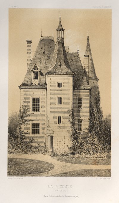 Kuvankaunis arkkitehtuuri tai 1400-luvun monumentit. Ja XVI. Vuosisatoja: Ranskan linnat XV ja XVI vuosisadalla: Pl. 75, La Vicomté (Saône et Loire) tekijältä Victor Petit