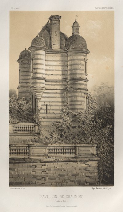 Viehättävää arkkitehtuuria tai 1400-luvun monumentteja. Ja XVI. Vuosisatoja: Ranskan linnat XV ja XVI vuosisadalla: Pl. 76, Pavillon De Chaumont (Saône et Loire) tekijältä Victor Petit