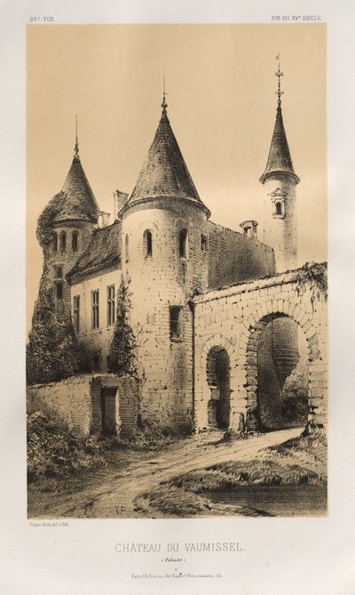 Kuvankaunis arkkitehtuuri tai 1400-luvun monumentit. Ja XVI. Vuosisatoja: Ranskan linnat XV ja XVI vuosisadalla: Pl. 89, Château du Vaumissel (Calvados) tekijältä Victor Petit