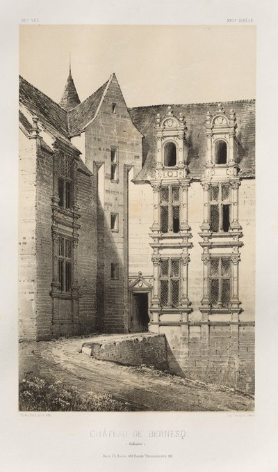 Kuvankaunis arkkitehtuuri tai 1400-luvun monumentit. Ja XVI. Vuosisatoja: Ranskan linnat XV ja XVI vuosisadalla: Pl. 92, Château de Bernesq (Calvados) tekijältä Victor Petit