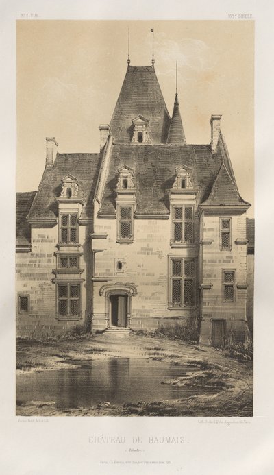 Kuvankaunis arkkitehtuuri tai 1400-luvun monumentit. Ja XVI. Vuosisatoja: Ranskan linnat XV ja XVI vuosisadalla: Pl. 97, Château de Baumais (Calvados) tekijältä Victor Petit
