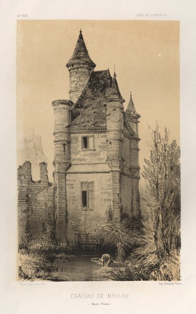 Viehättävää arkkitehtuuria tai 1400-luvun monumentteja. Ja XVI. Vuosisadat: Chateaux De France XV ja XVI vuosisadalla: Pl.11, Chateau De Maulny (Haute-Marne) tekijältä Victor Petit