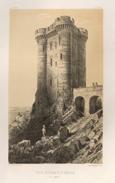 Kuvankaunis arkkitehtuuri tai 1400-luvun monumentit. Ja XVI. Vuosisatoja: Chateaux De France XV ja XVI vuosisadalla: Pl.13, Solidor Tower St. Servanissa (Ille-et-Vilaine) tekijältä Victor Petit