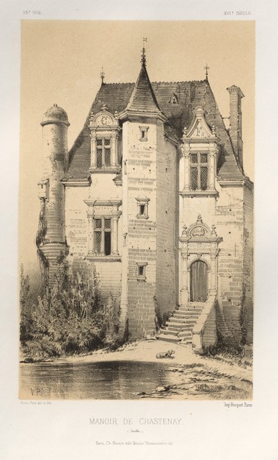 Kuvankaunis arkkitehtuuri tai 1400-luvun monumentit. Ja XVI. Vuosisadat: Chateaux De France XV ja XVI vuosisadalla: Pl.15, Manoir De Chastenay (Sarthe) tekijältä Victor Petit