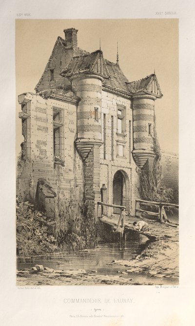 Kuvankaunis arkkitehtuuri tai 1400-luvun monumentit. Ja XVI. Vuosisadat: Chateaux De France XV ja XVI vuosisadalla: Pl. 23 Commanderie De Launay (Yonne) tekijältä Victor Petit