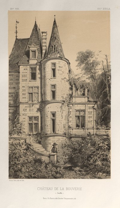 Kuvankaunis arkkitehtuuri tai 1400-luvun monumentit. Ja XVI. Vuosisatoja: Ranskan linnat XV ja XVI vuosisadalla: Pl. 29, Chateau De La Bouverie (Sarthe) tekijältä Victor Petit