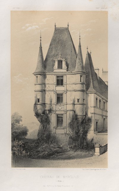 Kuvankaunis arkkitehtuuri tai 1400-luvun monumentit. Ja XVI. Vuosisatoja: Chateaux De France XV ja XVI vuosisadalla: Pl. 31, Château De Marchais (Aisne) tekijältä Victor Petit