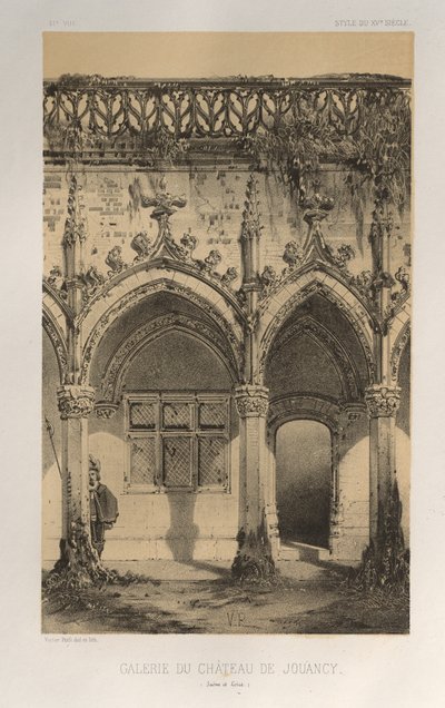 Kuvankaunis arkkitehtuuri tai 1400-luvun monumentit. Ja XVI. Vuosisatoja: Chateaux De France XV ja XVI vuosisadalla: Pl. 41, Château De Jouancyn galleria (Saone et Loire) tekijältä Victor Petit