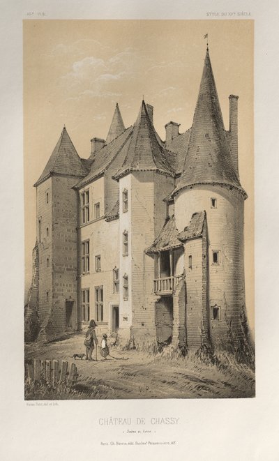 Kuvankaunis arkkitehtuuri tai 1400-luvun monumentit. Ja XVI. Vuosisatoja: Chateaux De France XV ja XVI vuosisadalla: Pl. 45 Château De Chassy (Saône et Loire) tekijältä Victor Petit