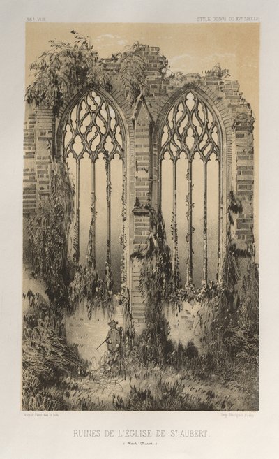 ...pl. 38, St. Aubert Haute-Marnen kirkon rauniot, 1860. tekijältä Victor Petit