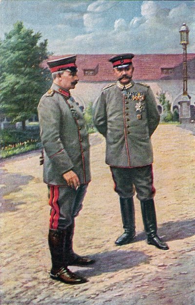 Keisari Vilhelm II ja sotamarsalkka von Hindenburg poseeraavat Posenin linnan edessä vuonna 1915. tekijältä Victoria Augusta von Schleswig Holstein