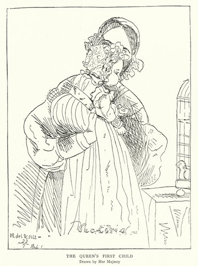 Kuningatar Victorian ensimmäinen lapsi, hänen majesteettinsa piirtämä (litho) tekijältä Victoria Queen