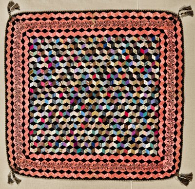 Tumbling Blocks Quilt, n. 1865-1870 (silkki, sametti ja puu) tekijältä Victoria Royall Broadhead